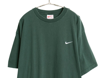 90s USA製 ナイキ スウッシュ 刺繍 半袖 Tシャツ メンズ XL / オールド ワンポイント ヘビーウェイト コットン カットソー 大きいサイズ 緑