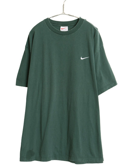 90s USA製 ナイキ スウッシュ 刺繍 半袖 Tシャツ メンズ XL / オールド ワンポイント ヘビーウェイト コットン カットソー 大きいサイズ 緑
