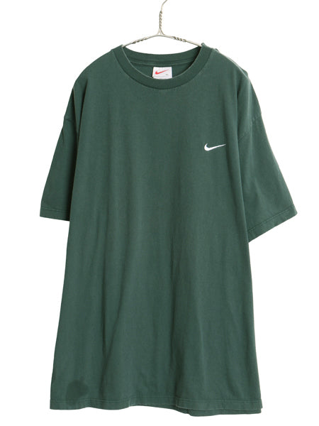 90s USA製 ナイキ スウッシュ 刺繍 半袖 Tシャツ メンズ XL / オールド ワンポイント ヘビーウェイト コットン カットソー 大きいサイズ 緑