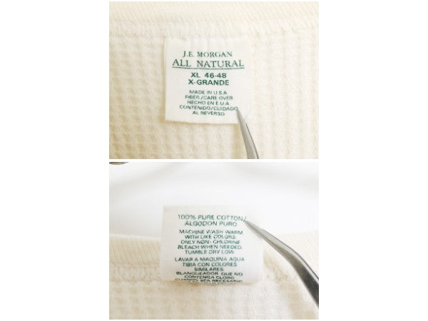 USA製 ジェーイーモーガン 長袖 サーマル Tシャツ XL 小さめ メンズ L 程 クルーネック アンダーシャツ 100% コットン ワッフル ナチュラル