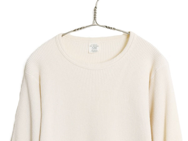 USA製 ジェーイーモーガン 長袖 サーマル Tシャツ XL 小さめ メンズ L 程 クルーネック アンダーシャツ 100% コットン ワッフル ナチュラル