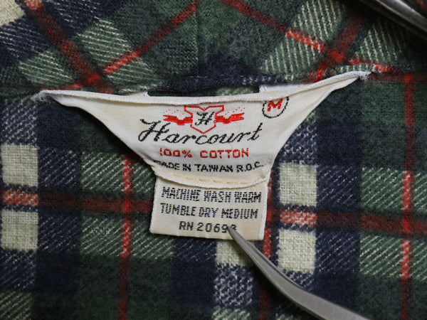 70s Harcourt チェック プリント フランネル ガウン コート メンズ M / ヴィンテージ ロング ローブ 羽織り プリネル ネルシャツ 素材 薄手