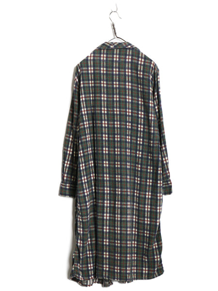 70s Harcourt チェック プリント フランネル ガウン コート メンズ M / ヴィンテージ ロング ローブ 羽織り プリネル ネルシャツ 素材 薄手