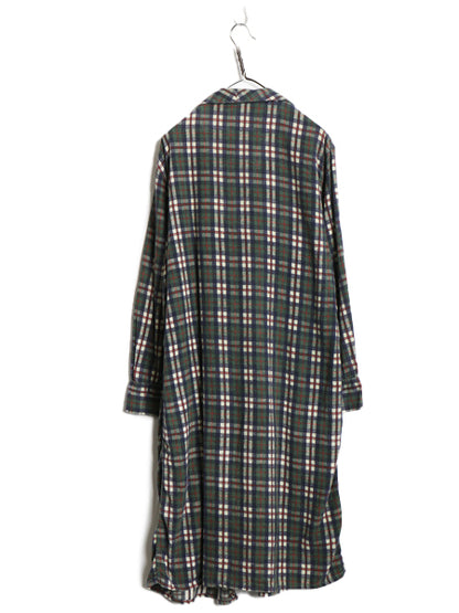 70s Harcourt チェック プリント フランネル ガウン コート メンズ M / ヴィンテージ ロング ローブ 羽織り プリネル ネルシャツ 素材 薄手