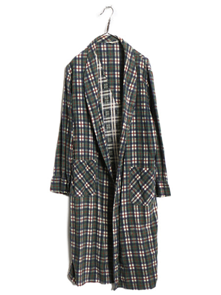 70s Harcourt チェック プリント フランネル ガウン コート メンズ M / ヴィンテージ ロング ローブ 羽織り プリネル ネルシャツ 素材 薄手