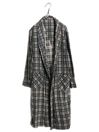 70s Harcourt チェック プリント フランネル ガウン コート メンズ M / ヴィンテージ ロング ローブ 羽織り プリネル ネルシャツ 素材 薄手