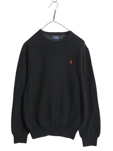 ポロ ラルフローレン クルーネック 鹿の子 セーター レディース L / 100% ピマ コットン スウェット タイプ ワンポイント シンプル 黒 薄手