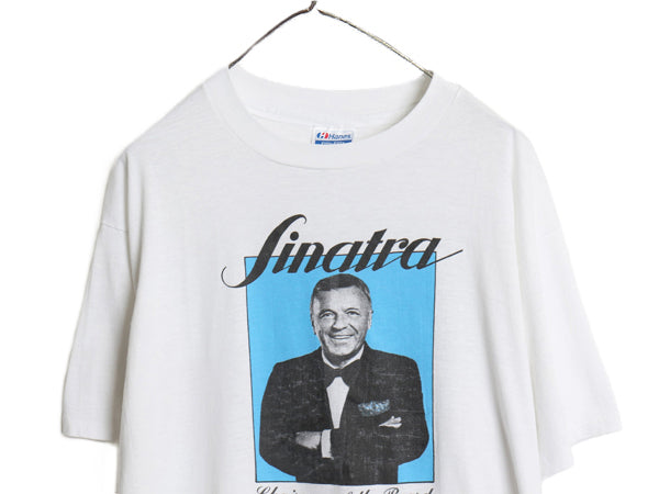 80s USA製 ★ フランク シナトラ フォト イラスト プリント Tシャツ メンズ XXL 小さめ XL 程/ ヴィンテージ バンド ジャズ 音楽 俳優 白