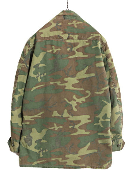 60s ★ US ARMY 米軍実物 3rd 初期 ノンリップ ジャングルファティーグ ジャケット S 程/ 60年代 ヴィンテージ グリーンリーフ カモ ERDL