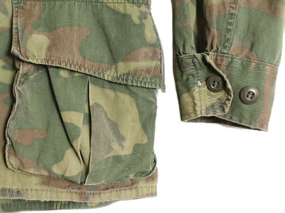 60s ★ US ARMY 米軍実物 3rd 初期 ノンリップ ジャングルファティーグ ジャケット S 程/ 60年代 ヴィンテージ グリーンリーフ カモ ERDL