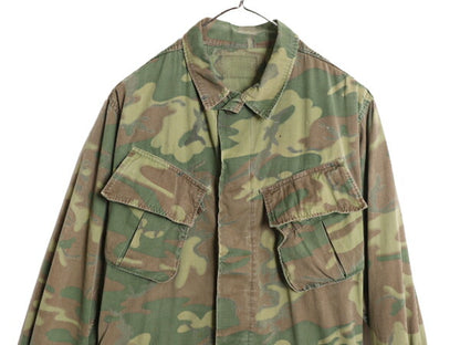 60s ★ US ARMY 米軍実物 3rd 初期 ノンリップ ジャングルファティーグ ジャケット S 程/ 60年代 ヴィンテージ グリーンリーフ カモ ERDL