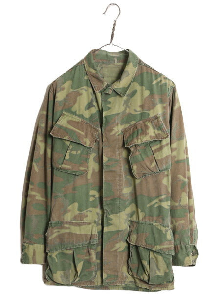 60s ★ US ARMY 米軍実物 3rd 初期 ノンリップ ジャングルファティーグ ジャケット S 程/ 60年代 ヴィンテージ グリーンリーフ カモ ERDL