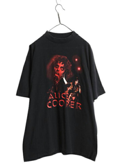 90s ★ アリスクーパー フォト プリント Tシャツ メンズ XL 古着 イラスト グラフィック バンド ロック モックネック シングルステッチ 黒