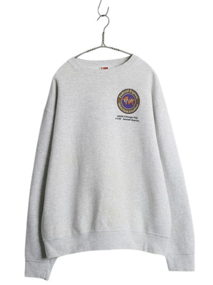 90s ★ FedEx アート イラスト プリント スウェット メンズ XL / 古着 オールド トレーナー 裏起毛 企業物 当時物 ロゴ ヘビーウェイト 灰