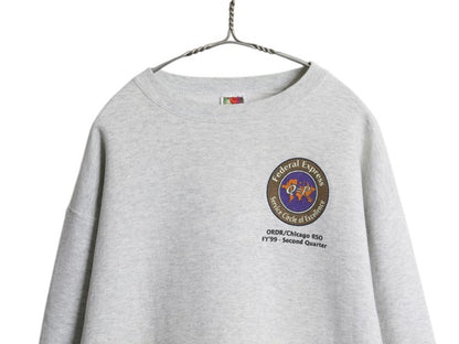 90s ★ FedEx アート イラスト プリント スウェット メンズ XL / 古着 オールド トレーナー 裏起毛 企業物 当時物 ロゴ ヘビーウェイト 灰