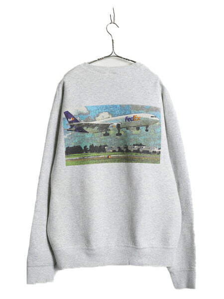 90s ★ FedEx アート イラスト プリント スウェット メンズ XL / 古着 オールド トレーナー 裏起毛 企業物 当時物 ロゴ ヘビーウェイト 灰