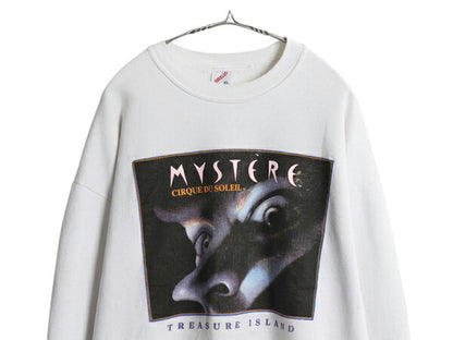 90s USA製 ★ シルクドゥソレイユ ミステール イラスト プリント スウェット メンズ XL 古着 オールド トレーナー ミュージカル アート 白
