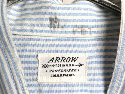 50s USA製 ★ ARROW マチ付き バンドカラー ストライプ コットン 長袖 シャツ ( 14 メンズ S 程) 50年代 ビンテージ ポケット付き 2トーン
