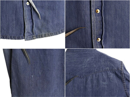 70s ★ BAR C デニム ウエスタン シャツ メンズ M / 古着 ヴィンテージ バットダイ コットン スナップボタン ヘビーウェイト ポケット付き