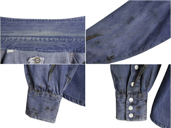 70s ★ BAR C デニム ウエスタン シャツ メンズ M / 古着 ヴィンテージ バットダイ コットン スナップボタン ヘビーウェイト ポケット付き