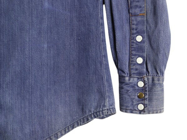 70s ★ BAR C デニム ウエスタン シャツ メンズ M / 古着 ヴィンテージ バットダイ コットン スナップボタン ヘビーウェイト ポケット付き