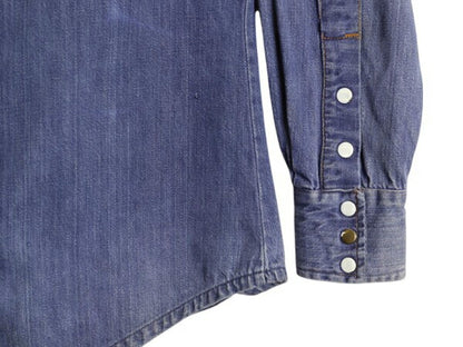 70s ★ BAR C デニム ウエスタン シャツ メンズ M / 古着 ヴィンテージ バットダイ コットン スナップボタン ヘビーウェイト ポケット付き