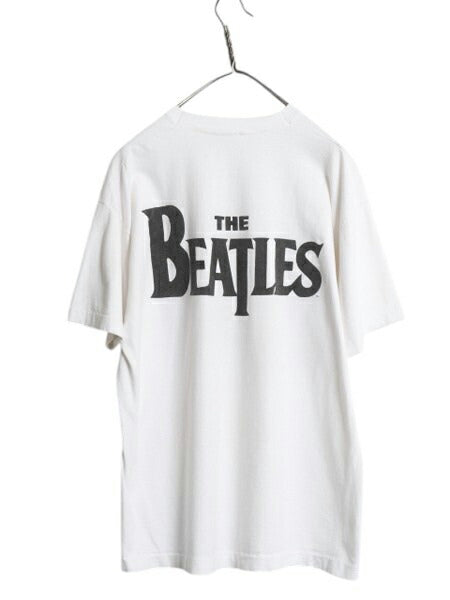 90s ★ ビートルズ イラスト プリント Tシャツ メンズ L 古着 オールド アップル オフィシャル 当時物 バンド ロック シングルステッチ 白