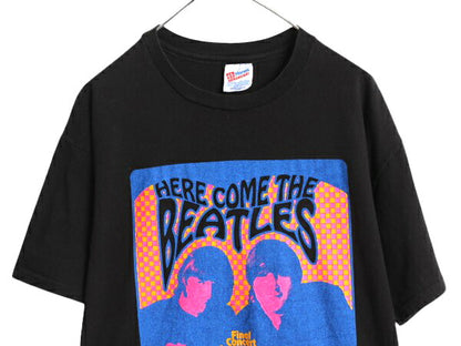 90s USA製 ★ ビートルズ イラスト プリント Tシャツ メンズ XL 古着 オールド アップル オフィシャル バンド ロック シングルステッチ 黒