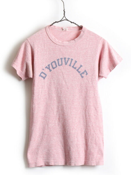60's ランタグ Champion チャンピオン 染み込み カレッジ プリント 半袖 Tシャツ (S)