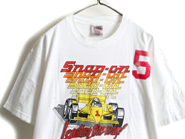 90s SNAP ON 企業 両面 フロッキー プリント 半袖 Tシャツ (XL)