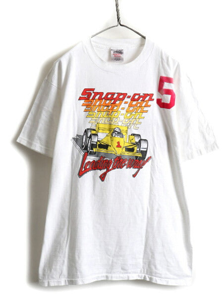 90s SNAP ON 企業 両面 フロッキー プリント 半袖 Tシャツ (XL)