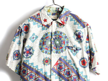 60s La Paz オリエンタル 総柄 コットン 半袖 アロハシャツ (M)
