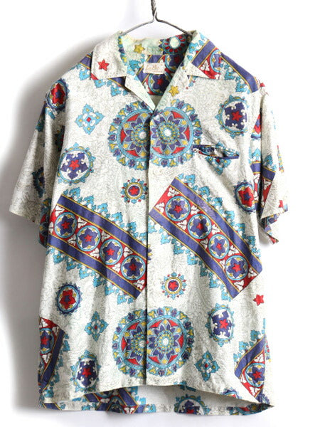 60s La Paz オリエンタル 総柄 コットン 半袖 アロハシャツ (M)