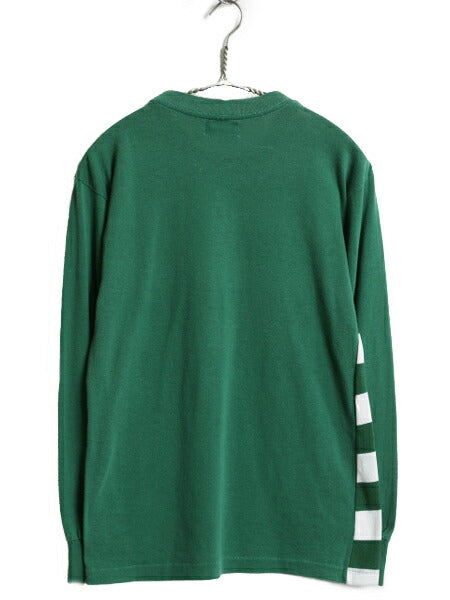 70s USA製 ★ ワイド ボーダー 長袖 Tシャツ メンズ M 小さめ S 程/ 古着 ヴィンテージ ロンT シングルステッチ カットソー ツートン 緑 白