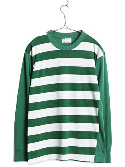 70s USA製 ★ ワイド ボーダー 長袖 Tシャツ メンズ M 小さめ S 程/ 古着 ヴィンテージ ロンT シングルステッチ カットソー ツートン 緑 白