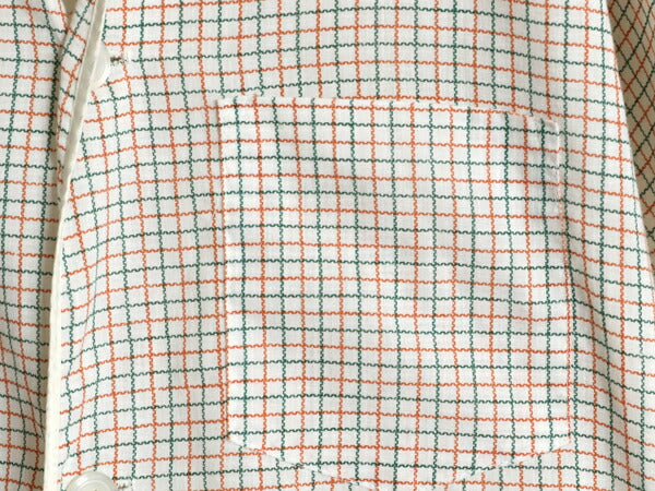 60s 70s ★ チェック 半袖 パジャマ シャツ メンズ M ヴィンテージ ポケット付き ノーカラー スリーピング ルームウェア シワになりにくい