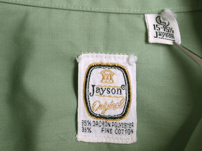 70s ★ Jayson オープンカラー 半袖 キューバ シャツ メンズ M ヴィンテージ メキシカン グアヤベーラ 開襟 ボックス シワになりにくい 緑