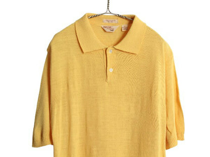 80s ★ JCペニー フォックス サマー ニット ポロシャツ メンズ XL ヴィンテージ アクリル 半袖シャツ 薄手 無地 大きいサイズ セーター 黄