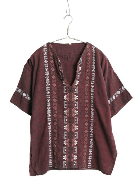 70s ★ ハンドステッチ 刺繍 ガテマラシャツ メンズ レディース M 程 / 古着 ヴィンテージ プルオーバー チュニック ボックス ボヘミアン