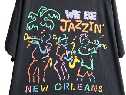 90s JAZZ ジャズ アート プリント 半袖 Tシャツ (XL)