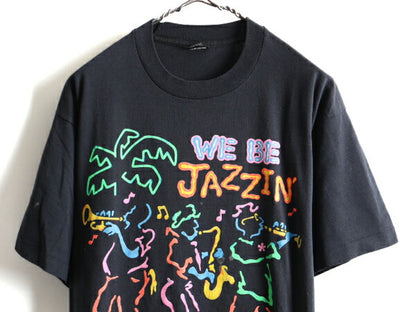 90s JAZZ ジャズ アート プリント 半袖 Tシャツ (XL)