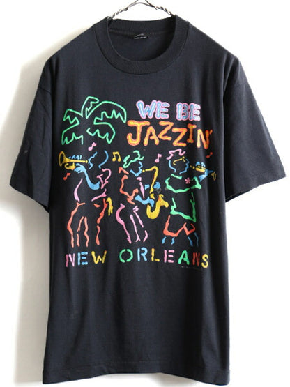 90s JAZZ ジャズ アート プリント 半袖 Tシャツ (XL)