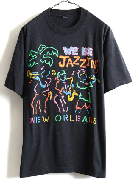 90s JAZZ ジャズ アート プリント 半袖 Tシャツ (XL)