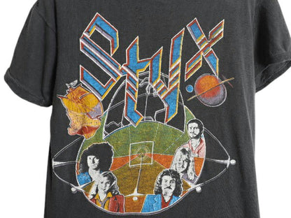 70s パキ綿 ★ スティクス ツアー イラスト プリント Tシャツ メンズ XS 程/ 古着 ヴィンテージ 当時物 バンド ロック シングルステッチ 黒