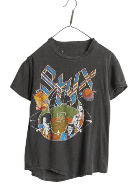 70s パキ綿 ★ スティクス ツアー イラスト プリント Tシャツ メンズ XS 程/ 古着 ヴィンテージ 当時物 バンド ロック シングルステッチ 黒