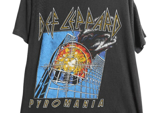 80s パキ綿 ★ デフレパード イラスト プリント Tシャツ メンズ S / ヴィンテージ 当時物 バンド ロック グラフィック シングルステッチ 黒