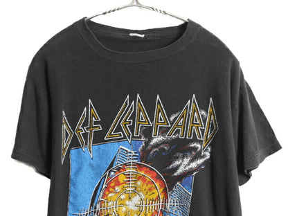 80s パキ綿 ★ デフレパード イラスト プリント Tシャツ メンズ S / ヴィンテージ 当時物 バンド ロック グラフィック シングルステッチ 黒