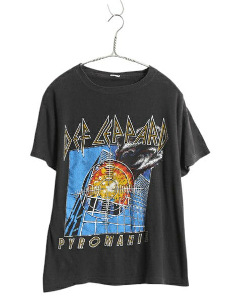 80s パキ綿 ★ デフレパード イラスト プリント Tシャツ メンズ S / ヴィンテージ 当時物 バンド ロック グラフィック シングルステッチ 黒