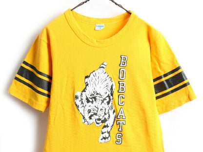 70's Champion チャンピオン BOBCATS プリント フットボール 半袖 Tシャツ (M)