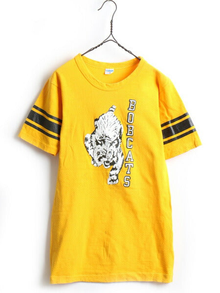 70's Champion チャンピオン BOBCATS プリント フットボール 半袖 Tシャツ (M)